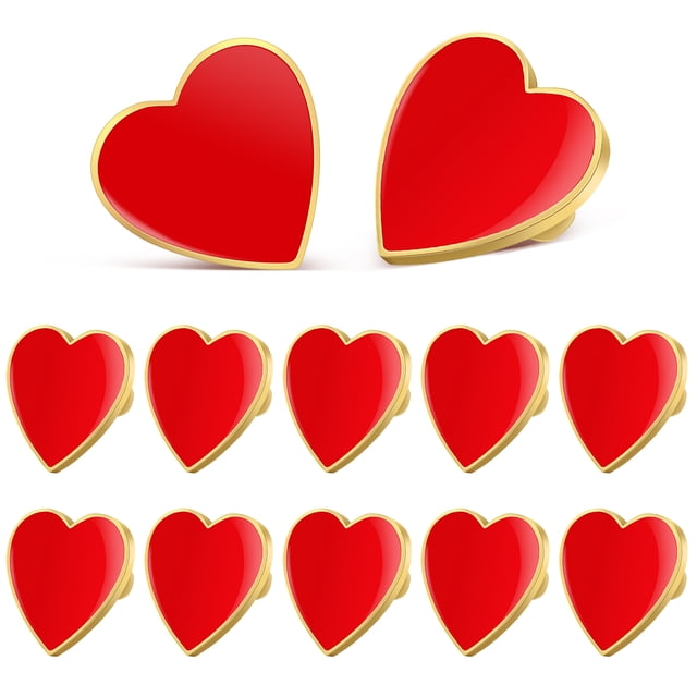 12 broches de corazón rojo, alfileres de solapa de moda, accesorios para ropa, bolsos y sombreros.