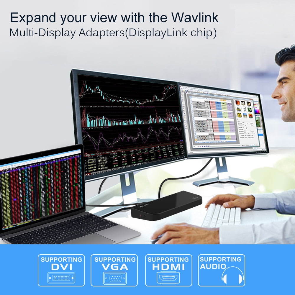 WAVLINK USB 3.0 and USB C Universal Laptop Docking Station Dual Monitor with HDMI & DVI/VGA with Gigabit Ethernet, 6 USB Ports, Audio for Laptop, Ultrabook and PCs, Compatible with MacBook Neo