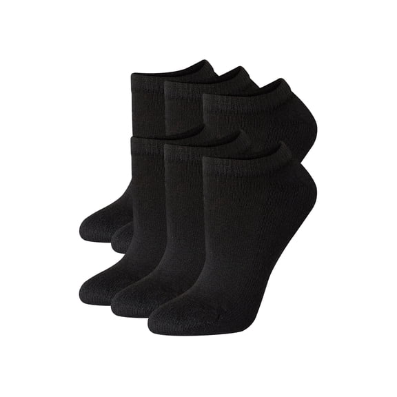 Hanes Women's No-Show Socks, Moisture-Wicking, Extended Sizes 8-12, 6-Pairs Black w/White Vent