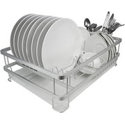 Aluminum Dish Drying Rack With Utensil Holder - Kitchen Countertop Rust Proof Dish Rack And Drainboard Set- GMT-10408