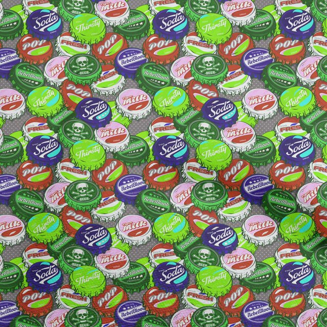oneOone Polyester Spandex Green Fabric Retro Bottle Soda Cap Craft Projects Decor Fabric Printed By The Yard 56 Inch Wide-DG