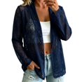 thumbnail image 3 of CYYOLLPF Women Casual Boho Hollow Out Fishnet Knit Cardigan Full Zip Hooded Long Sleeve Oversized Fit with Side Pockets Lightweight Beach Swim Cover Up Cruise Daily Outwear Tops Blue M, 3 of 5