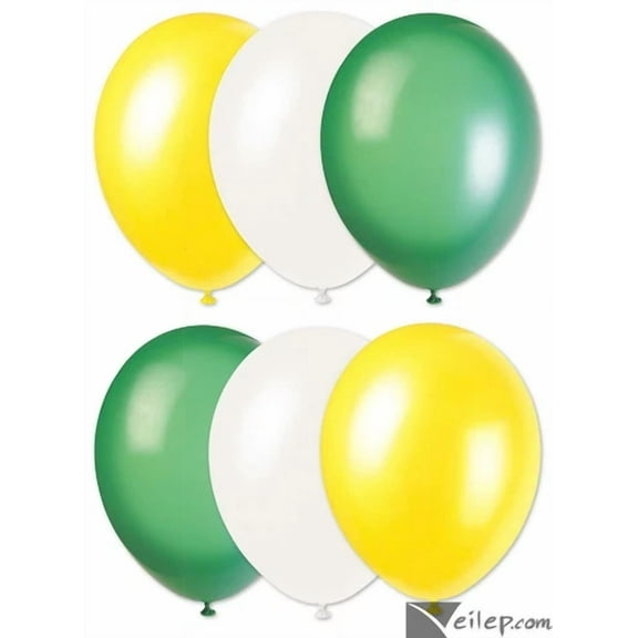 Football Team Fan Solid 3-Color Party 11" Latex Balloons, 6 Ct, Green Gold White