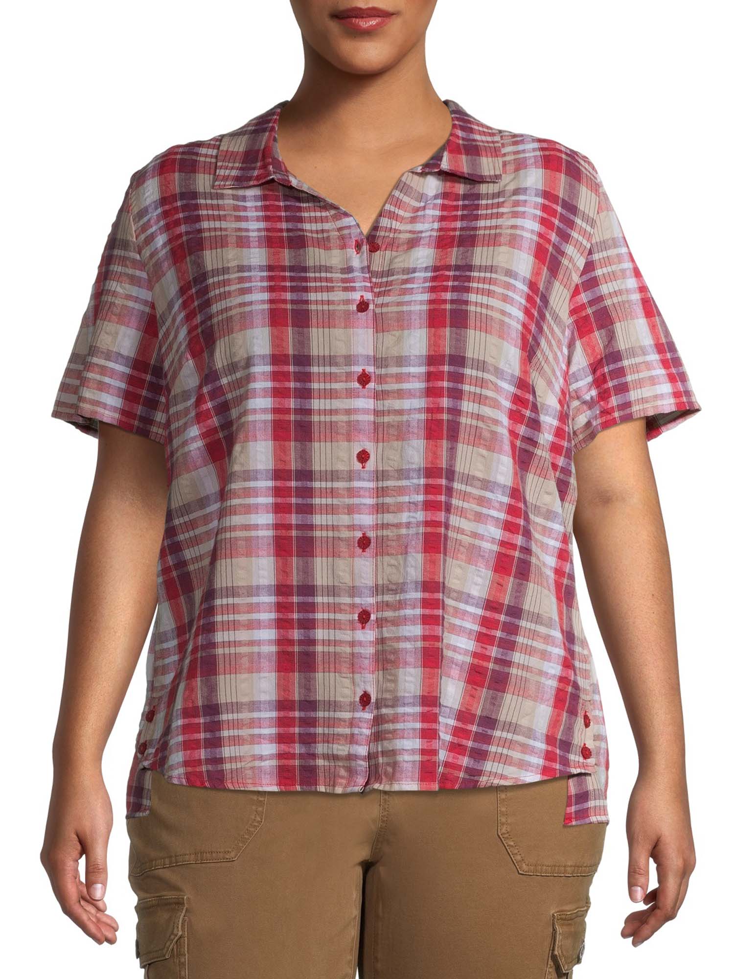 Erika Womens Carleigh Roll Tab Sleeve Button Down Shirt