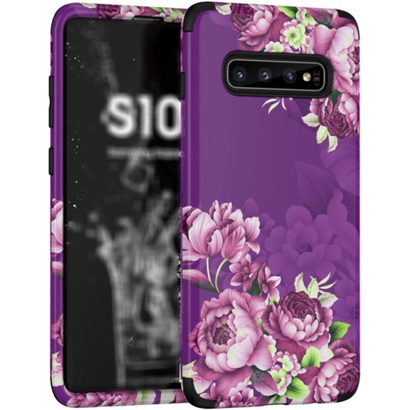 for Samsung Galaxy S23 S22 S21 Ultra Plus Case, Exquisite Durable Silicone   PC Phone Case, Charming Floral Pattern Protector Cover Full Body Rugged Bumper(Purple,S22 Ultra)