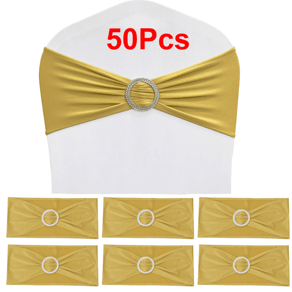 50PCS Spandex Chair Sashes Bands Stretch Chair Ties Bows with Buckle Slider for Wedding Party Banquet Decoration