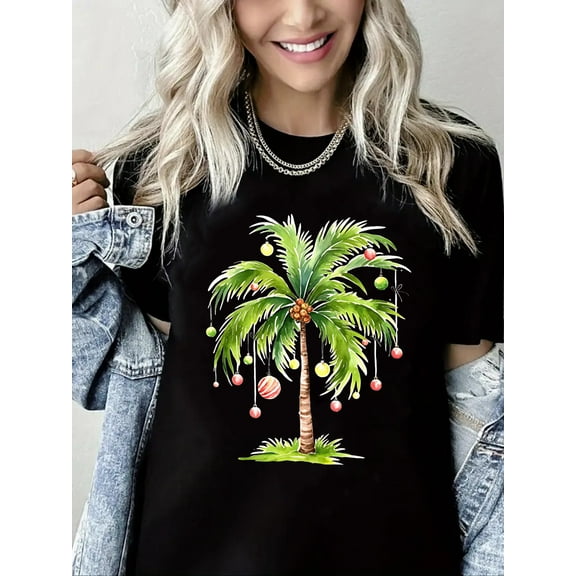 Merry Christmas T-Shirt Christmas Tree Graphic Casual Short Sleeve Shirt for Women