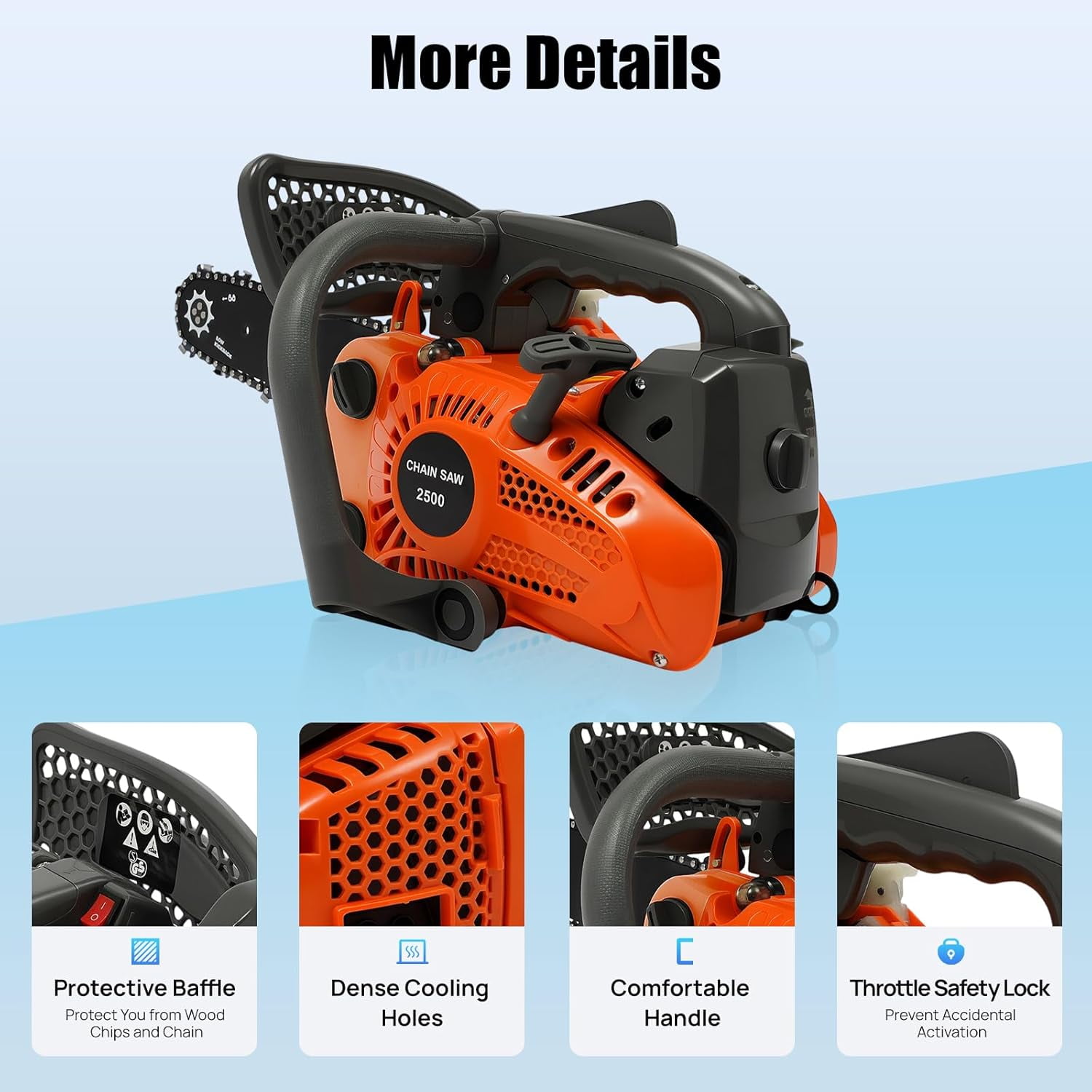 AKSDSGA 12" Top Handle Chainsaw 25.4CC 2-Stroke Engine Gasoline Chainsaw 9000RPM Handheld Cordless Petrol Chain Saw for Gardening Wood Cutting