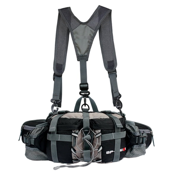 Hiking Fanny Pack for Women Men, Waterproof Waist Pack with Water Bottle Holder & Single/Dual Shoulder Straps Lumbar Hip Belt Bag for Running Walking Dogwalking Travel Cycling, Black, Décor extérieur