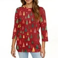 thumbnail image 4 of Women's T Shirt Christmas Print 3/4 Sleeve Daily Weekend Fashion Basic Round Neck Regular Top, 4 of 4