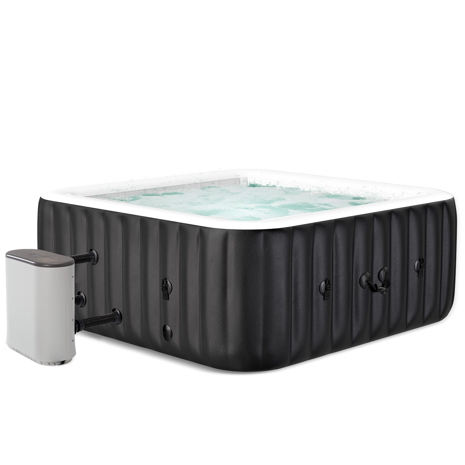 Slsy 4-6 Person Inflatable Square Hot Tub with 130 Bubble Jets, Built-in Heater Pump and Filter, 73"L x 73"W x 25"H