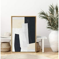 IDEA4WALL Framed Canvas Art Wall Decor Black, White and Biege Color Block Abstract Brushstroke Oil Painting Minimalism Decorative Elements for Dorm Home Office - 24"x36"