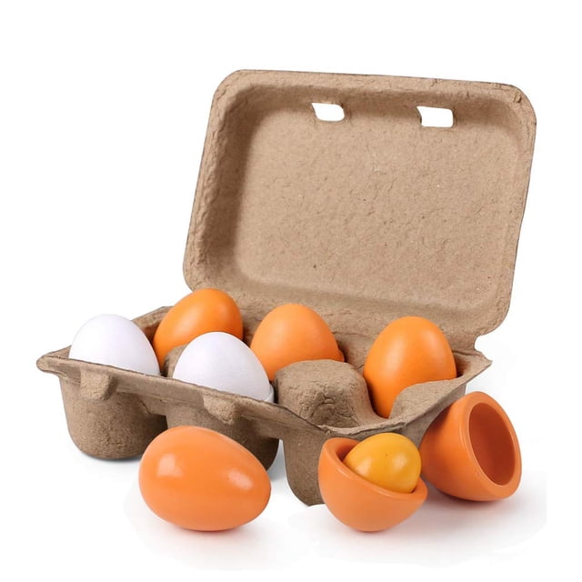 Alimentos de Juguete de Madera Huevos de Juego de Pretender HANSGO 6PCS para Niños