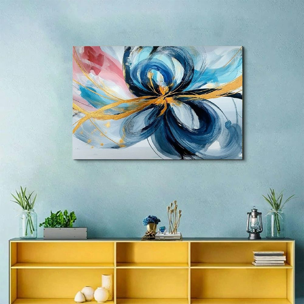 BROOKMAPLES Modern Large Abstract Wall Art - Bright and Design - Blue and White Canvas Picture Artwork & 30x60 Inches Wall art for living room and office Oversized Abstract wall Decor 36x24in