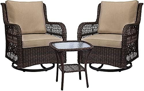 Outdoor Wicker Swivel Rocker Patio Set, 360 Degree Swivel Rocking Chairs Elegant Wicker Patio Bistro Set with Premium Cushions and Armored Glass Top Side Table for Backyard - image 1 of 7