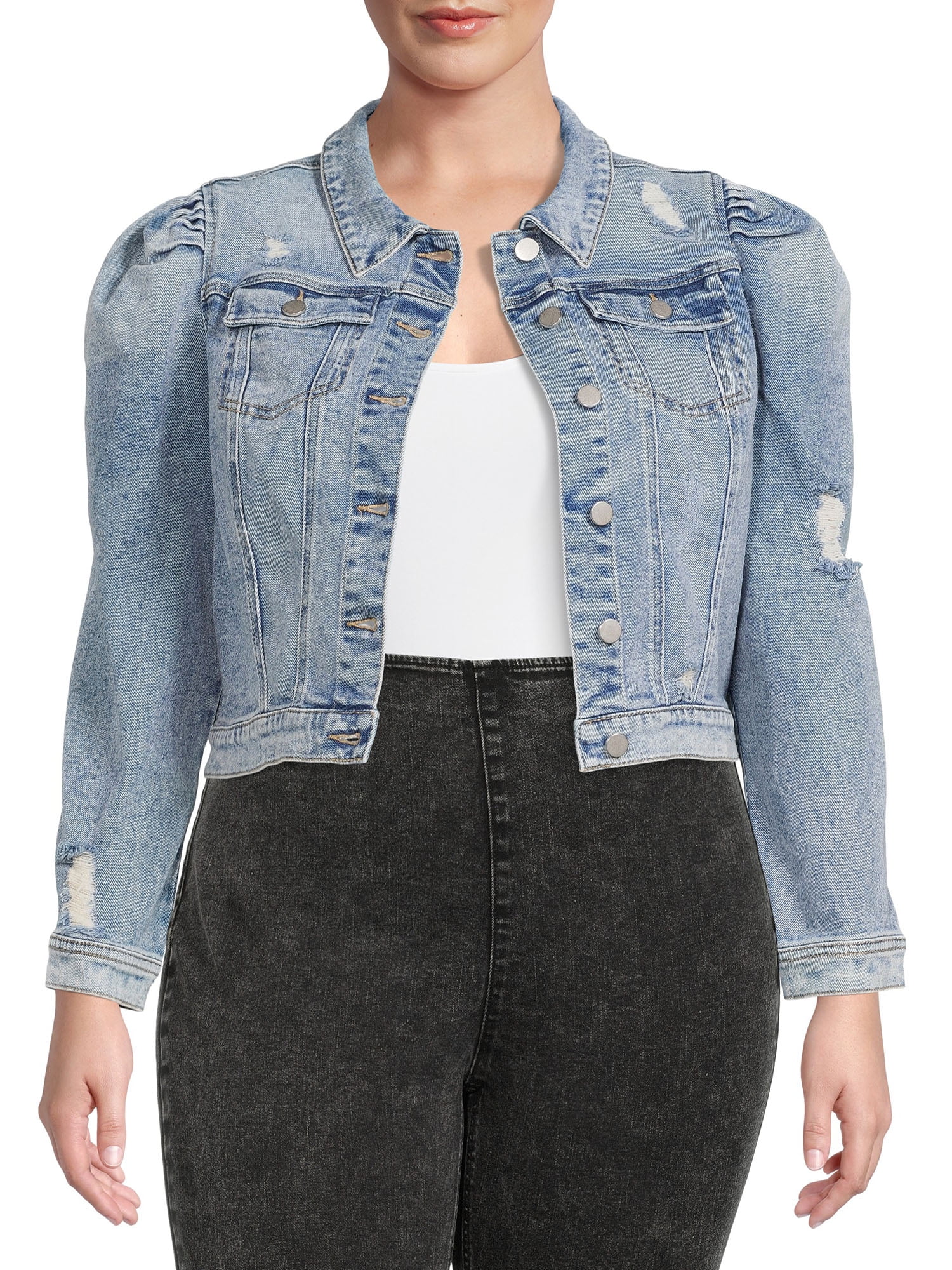 Puff Sleeve Denim Jacket - Walmart 