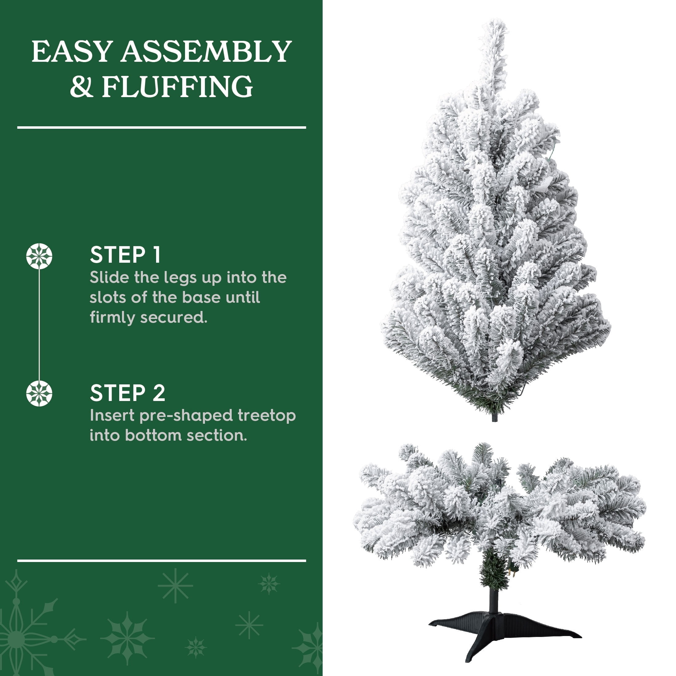 4' Pre-Lit Greenfield Pine Snow-Flocked Green Artificial Christmas Tree with 70 Warm White LED Lights and Stand, by Holiday Time