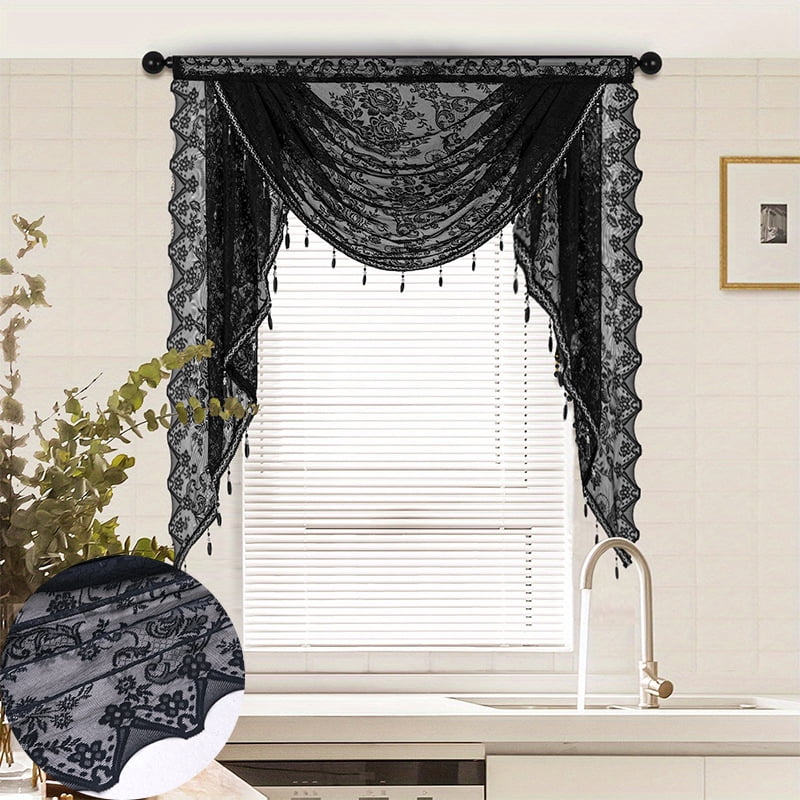 Floral‑Lace Beaded Window Valance Gothic‑Style Swag‑Type Lace Curtain for