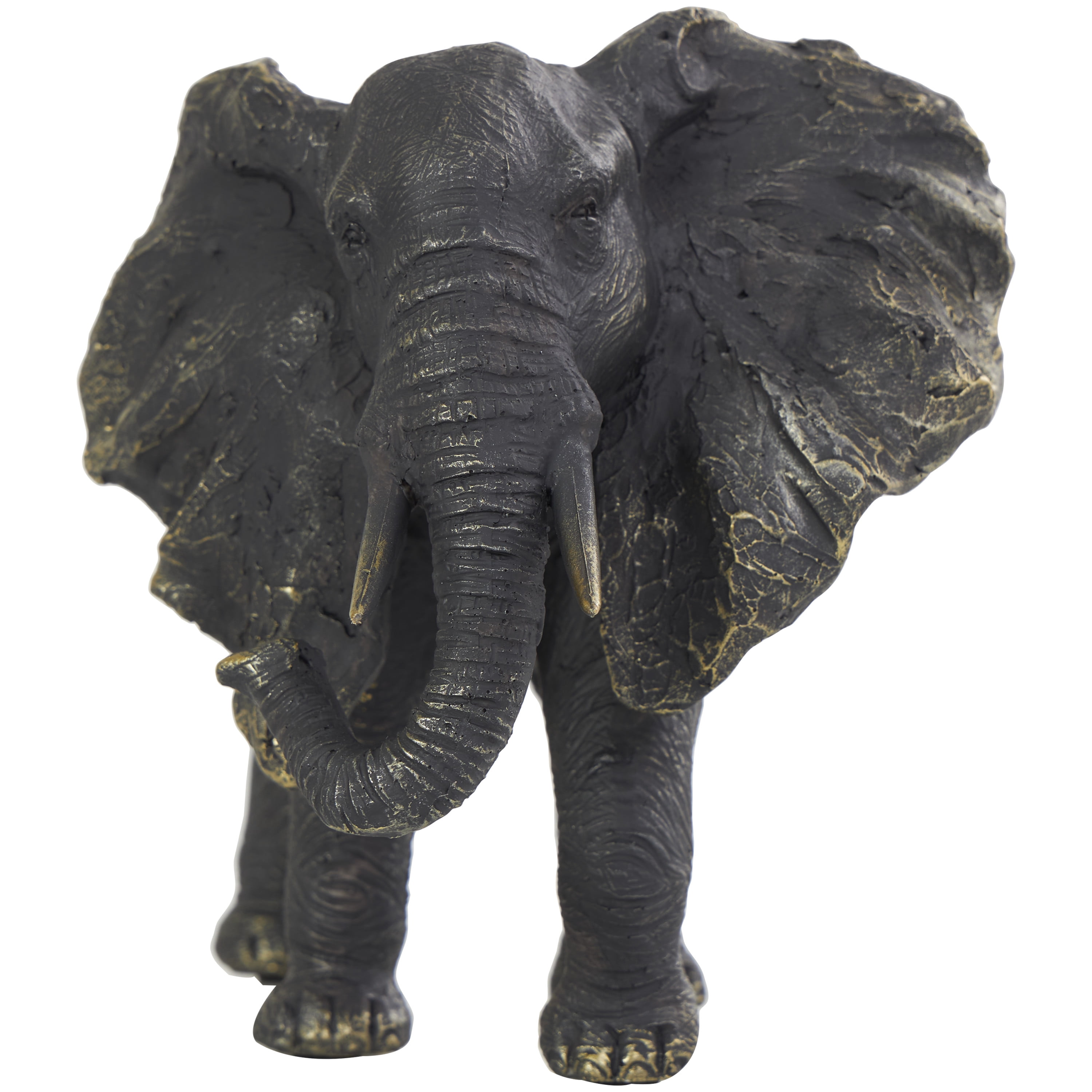 10" x 7" Bronze Polystone Elephant Sculpture with Gold Detailing, by DecMode