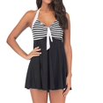 thumbnail image 2 of Women's Retro Vintage Skipper One Piece Sailor Swimsuit Pin Up Striped Upper Plus Size Nautical Halter Swim Dress 4XL, 2 of 8