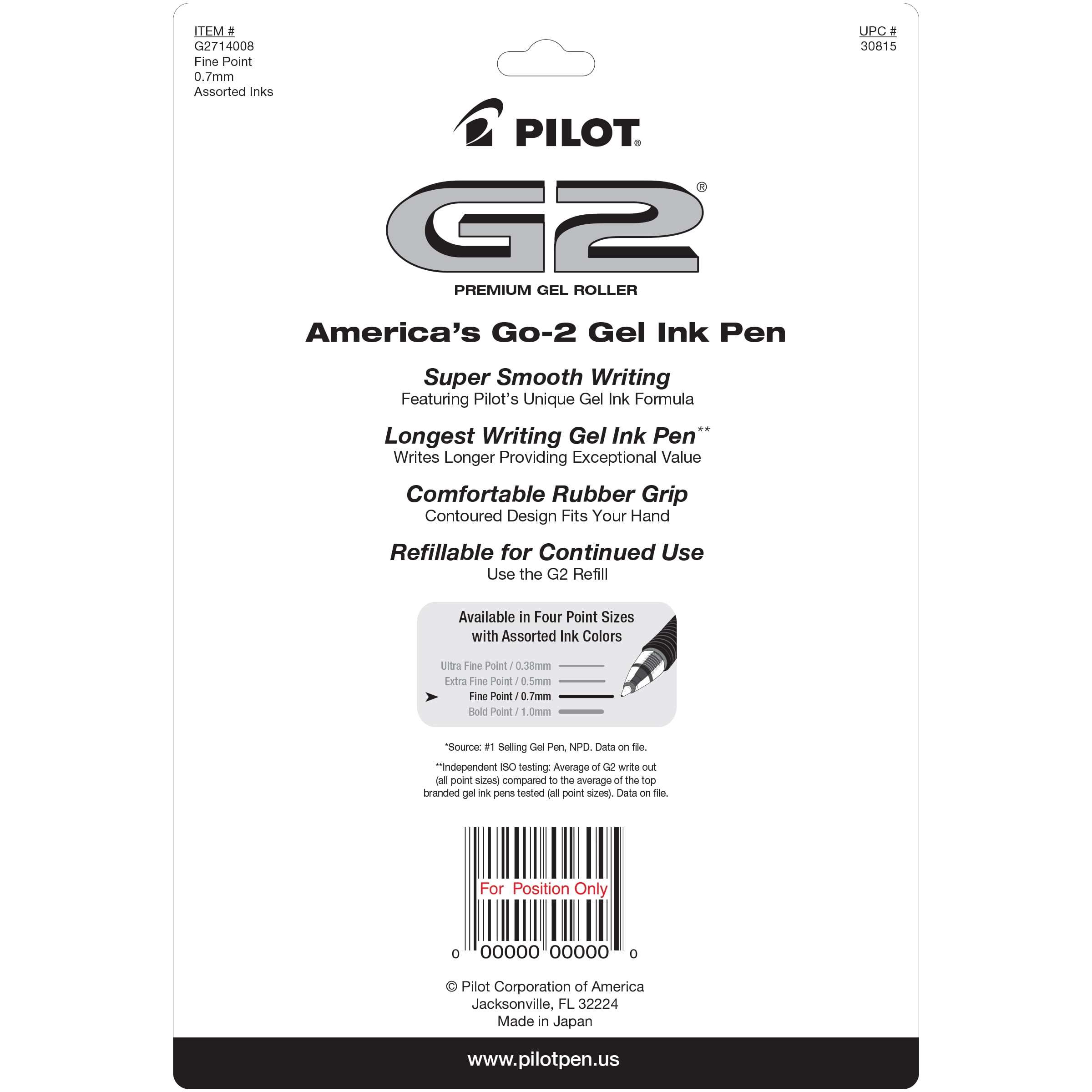 Pilot G2 Premium Retractable Gel Ink Pens, Fine Point, 0.7 mm, Assorted Ink, 14 Count