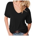 thumbnail image 1 of Top de manga corta con escote en V profundo para mujer - Blusa holgada informal de color liso, poliéster/spandex/algodón, S-XXL, moderna/para discoteca/playa, 1 of 5