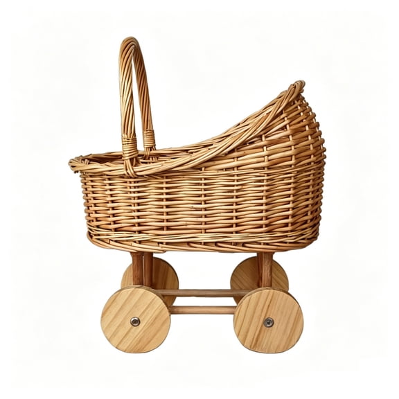 huayou Hand Woven Wicker Trolley Basket with Four Rolling Wheels for Home Storage Display, Breathable Rattan Structure Hold Florals Cosmetics Sundries