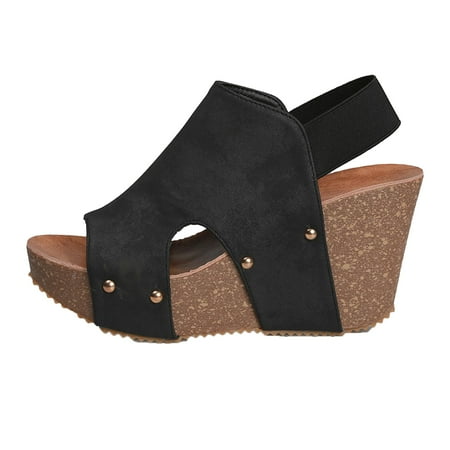 

Cglfd Fashion Womens Flat Open Toe Wedges Thick Bottom Elastic Band Shoe Roman Sandals