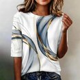 thumbnail image 2 of Abstract Geometric Print Top for Women, Crew Neck Half Sleeve Loose Fit Tunic Blouse - Lightweight Casual Summer Tee Shirt Blue XL, 2 of 7