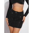 thumbnail image 7 of Black Rhinestone-Embellished Denim Mini Skirt With Flap Pockets, 7 of 7