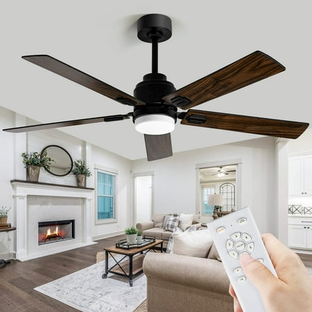 

52 Inch Low Profile Ceiling Fan with Light Kit Outdoor/Indoor Wood Ceiling Fans with Rsemote Control 5 Speeds Reversible DC Motor 5 Blades