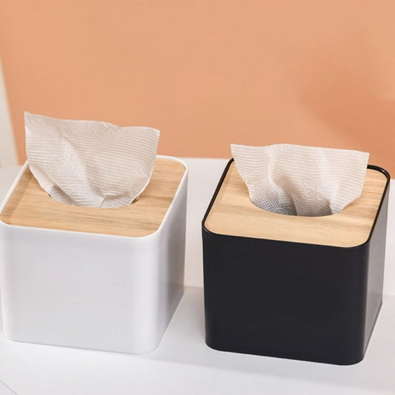 Desktop Tissue Box Cover with Bamboo Lid MultiCompartment Storage for Living Room Bathroom Black