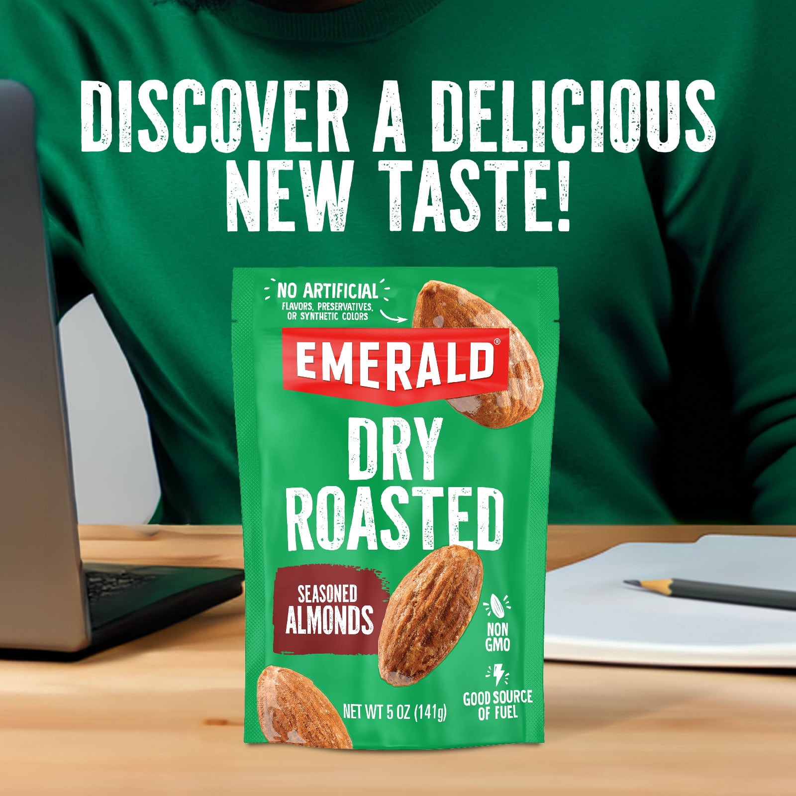 Emerald Dry Roasted Almonds, 5 oz Resealable Bag (Pack of 12)