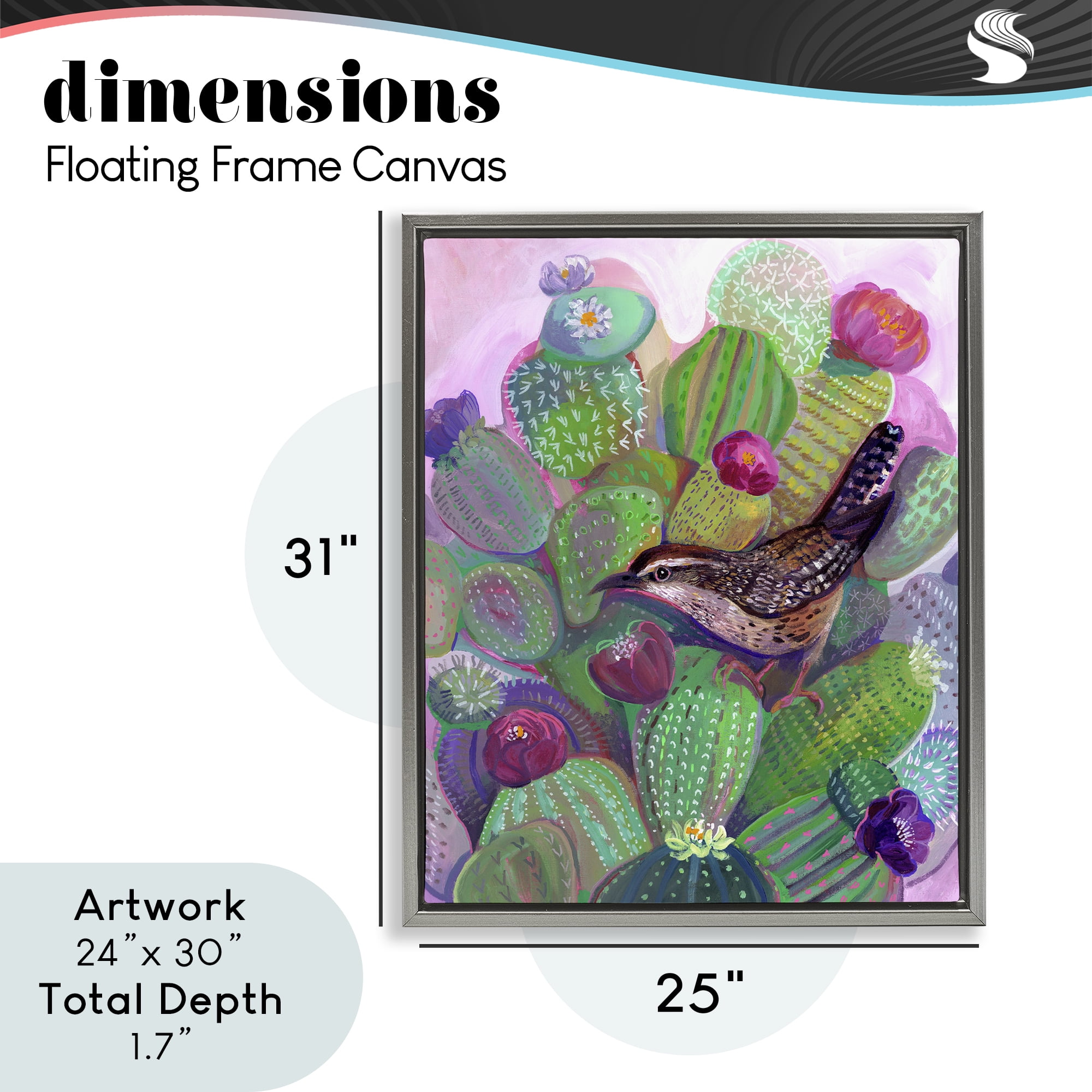 Desert Day Dream Bird Gray Framed Floater Canvas Wall Art, design by Ashley Davis