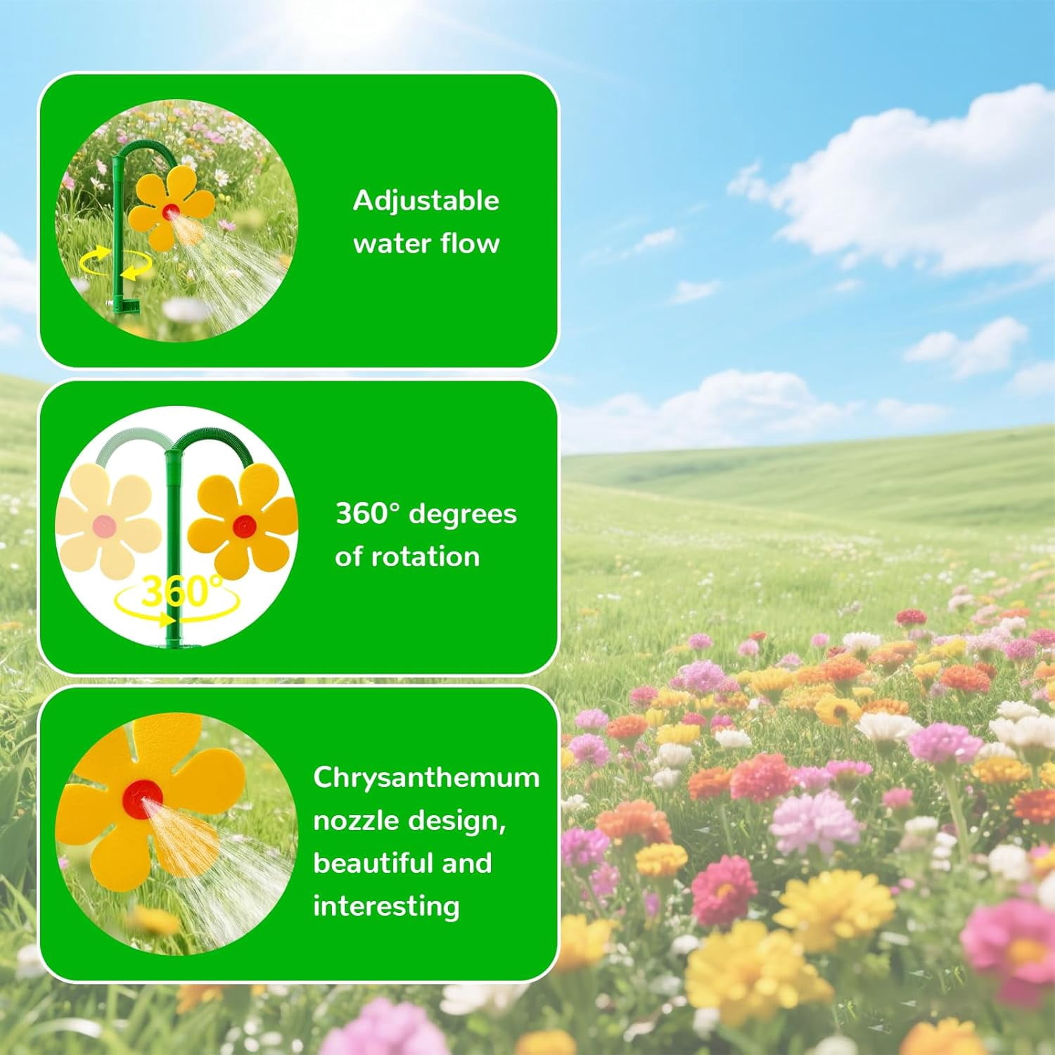 Crazy Daisy Sprinkler, 360° Dancing Flower Sprinkler for Lawn & Garden, Fun Irrigation Tool for Yard Watering & Playing.(Yellow)