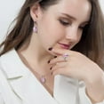 thumbnail image 3 of Silver Plated Pink CZ Oval Necklace Huggie Earring and Bracelet Ring Jewelry Set, 3 of 9