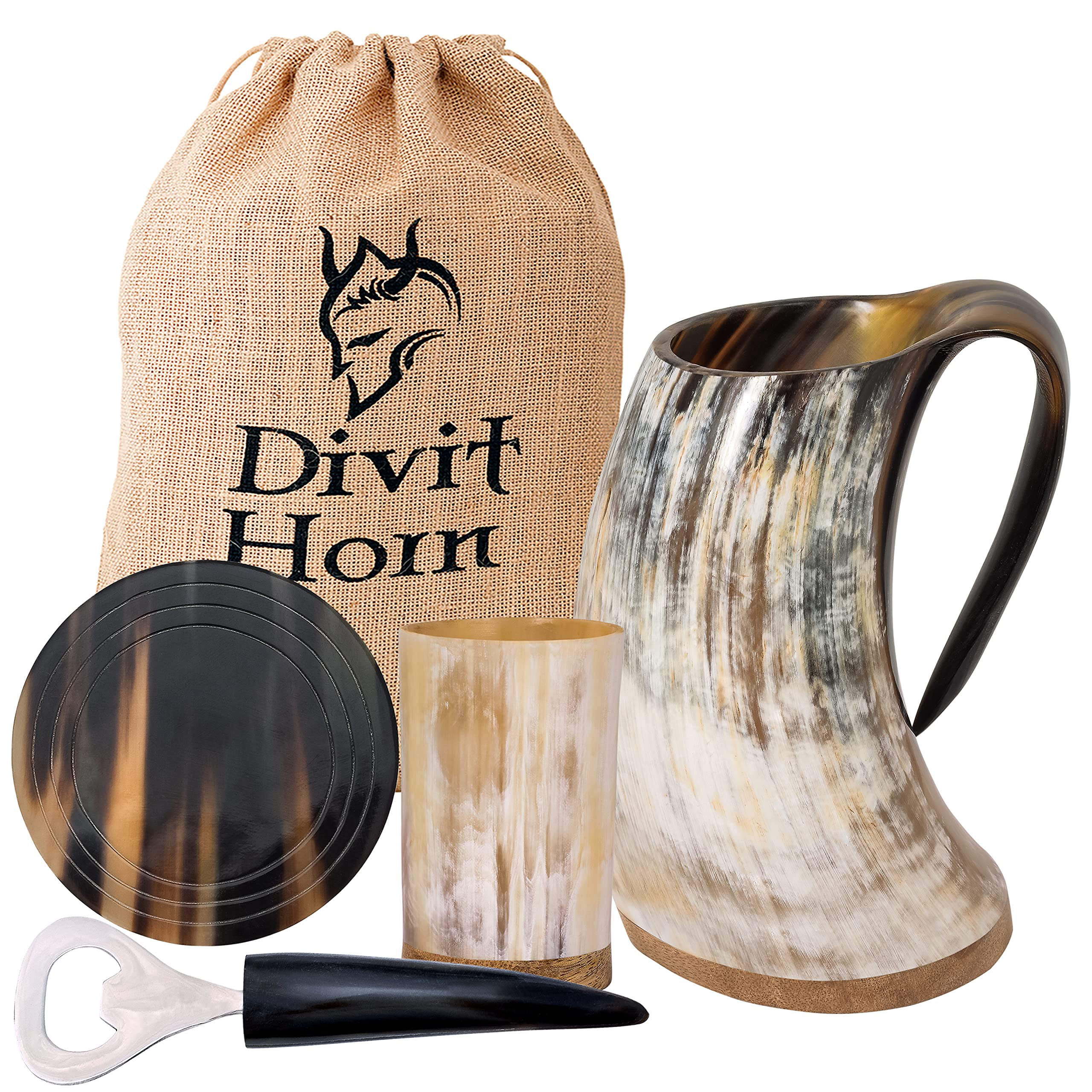 Viking-Drinking-Horn Mug With Brass Liner For Beer Wine Mead Ale Gift
