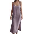 thumbnail image 1 of Femmes Été Sans Manches Midi Robes Spaghetti Sangle Dos Sans Manches Ourlet Décontracté Robe, 1 of 6