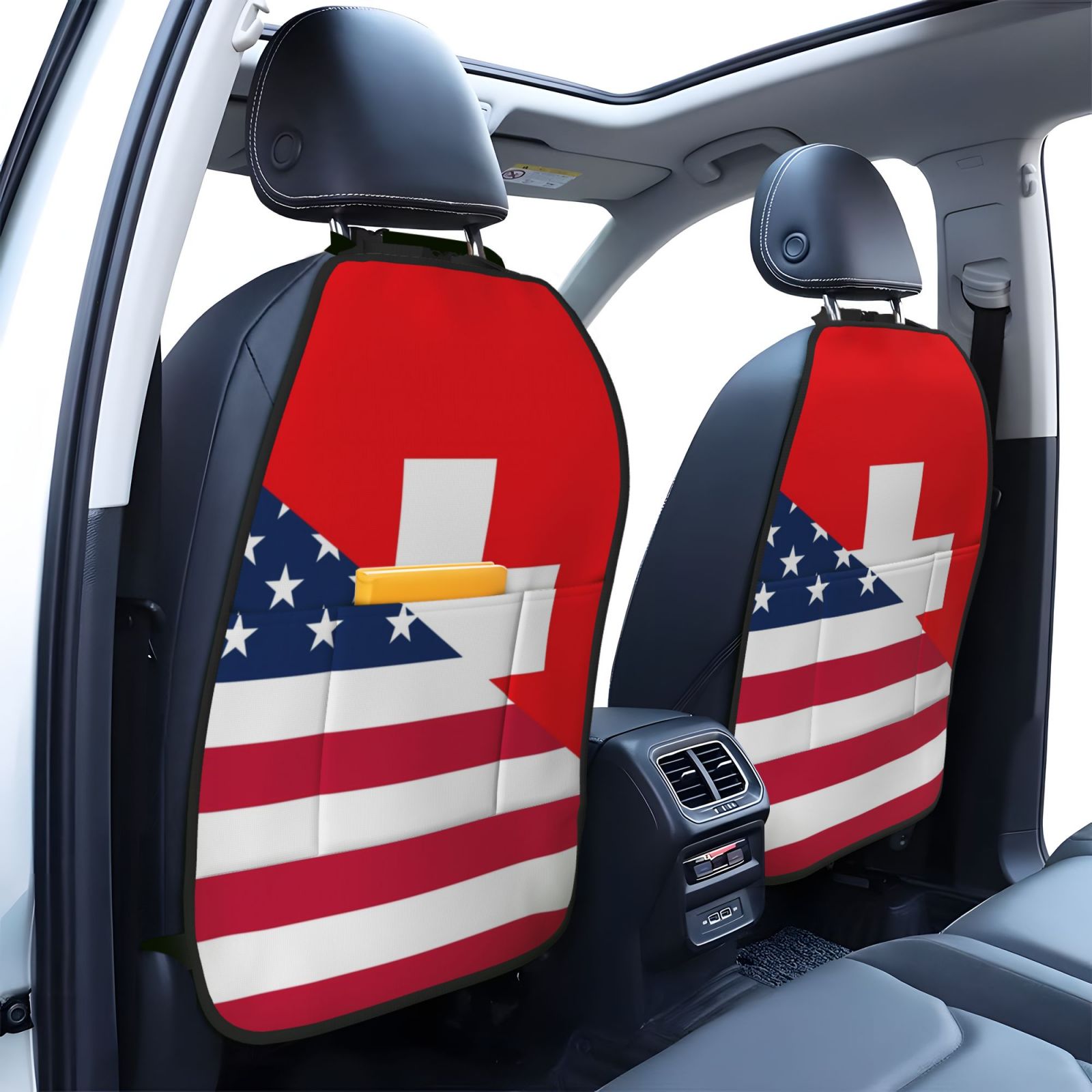 Xecao USA Switzerland Pattern Car Seat Back Protector 2 Pack Large Capacity Pocket, Kick Mats Back Seat Protector