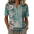 thumbnail image 2 of Stralyhd Cotton Linen Women's Tops Short Sleeve Button Down Shirts 2026 Summer V Neck Top Dressy Casual Loose Fit Henley Blouse Green S, 2 of 8