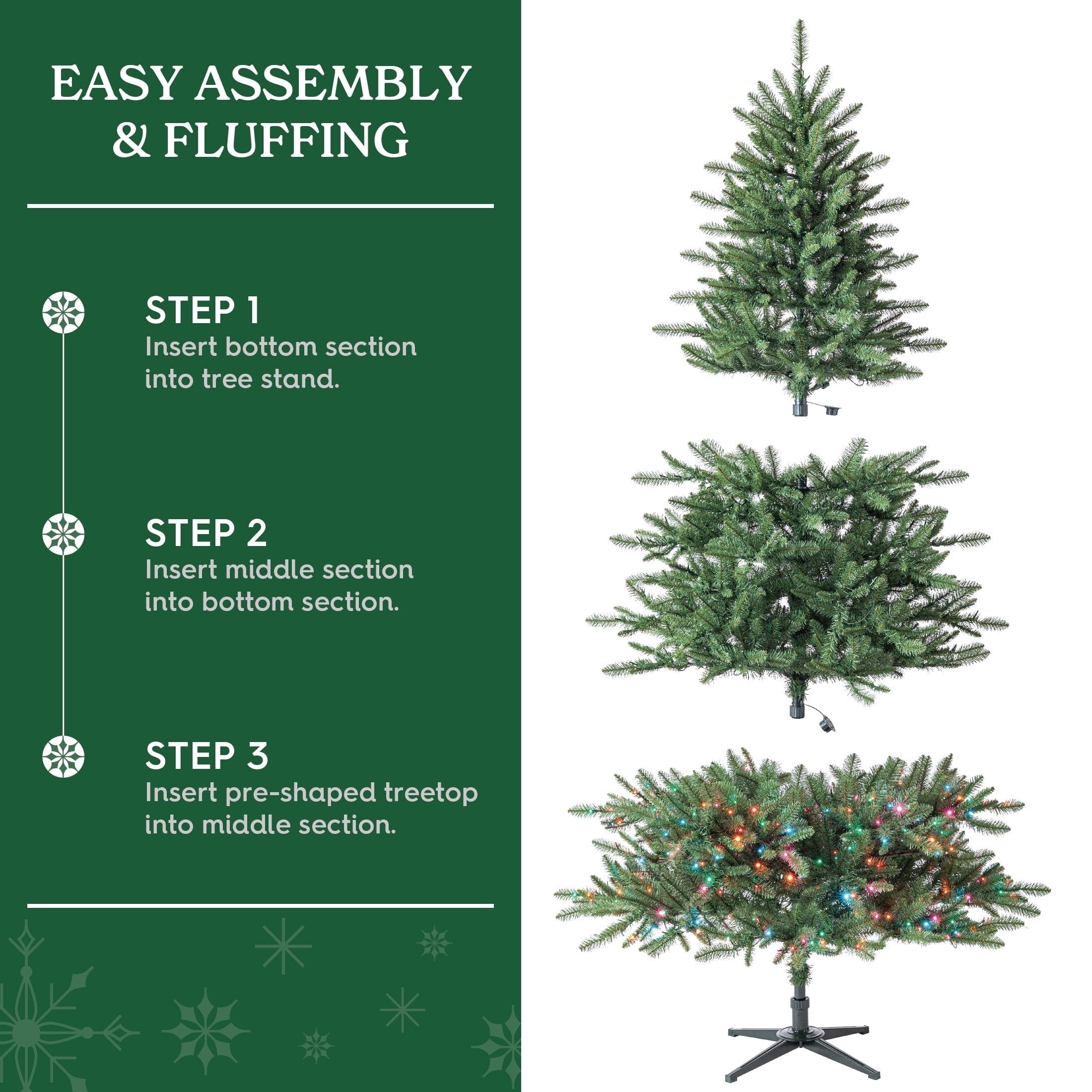 7.5' Pre-Lit Milford Pine Green Artificial Christmas Tree with LumaDazzle Color-Changing Twinkle LED Lights, Quick Set, and Stand, by Holiday Time