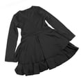 thumbnail image 3 of Vestido informal de manga larga con escote en V para mujer, vestido corto de verano a la moda con dobladillo con volantes, vestido de mujer de manga larga para fiesta diaria, banquete, negro M, 3 of 15
