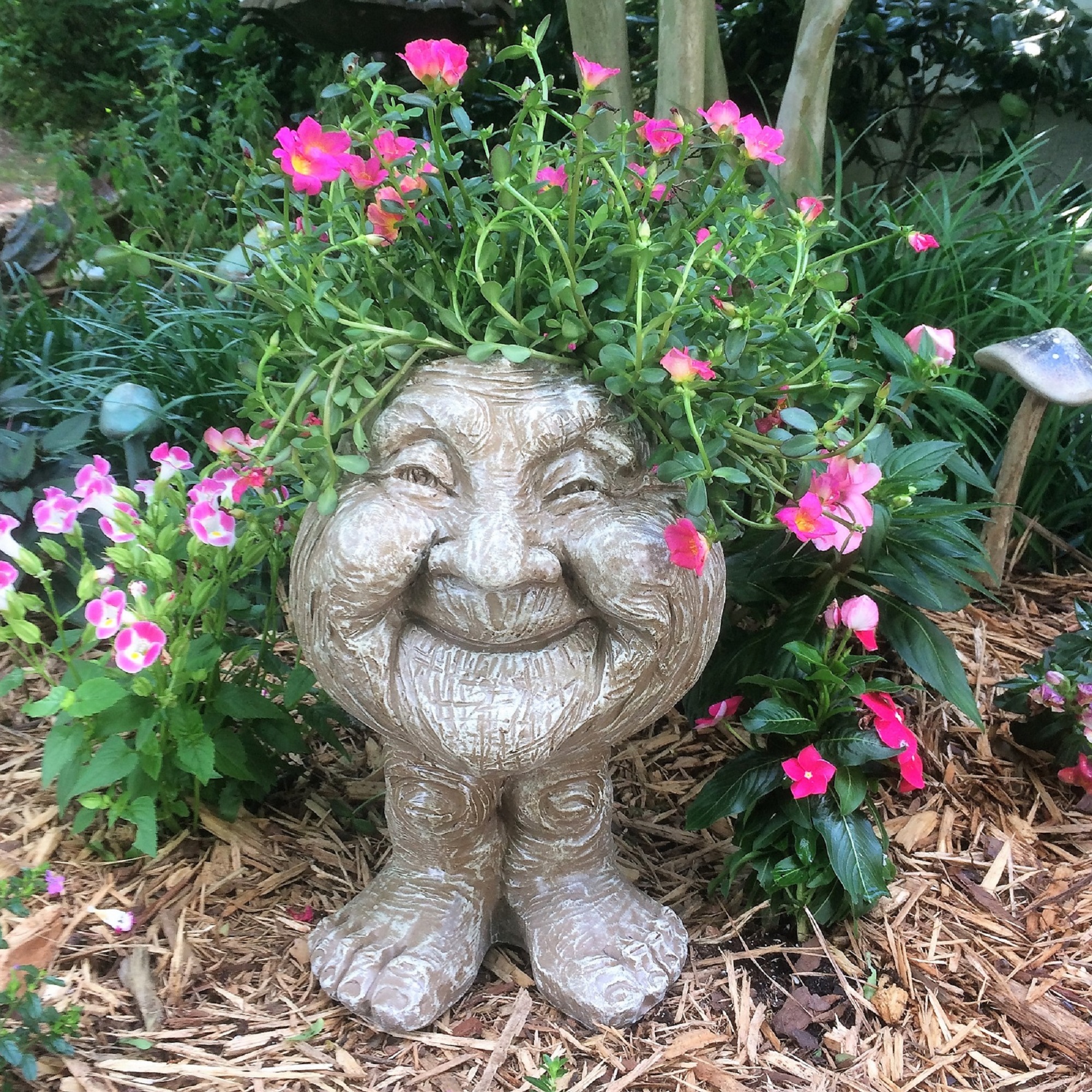 Homestyles Stone Wash 12 in. Granny Joy the Muggly Face Humorous Statue Planter Holds 4 in. Pot