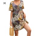 thumbnail image 1 of Vestido Bohemia Vestido de manga corta con cuello en V Mujer Ropa de verano, M, Amarillo y azul oscuro seitruly AP001221-02, 1 of 7