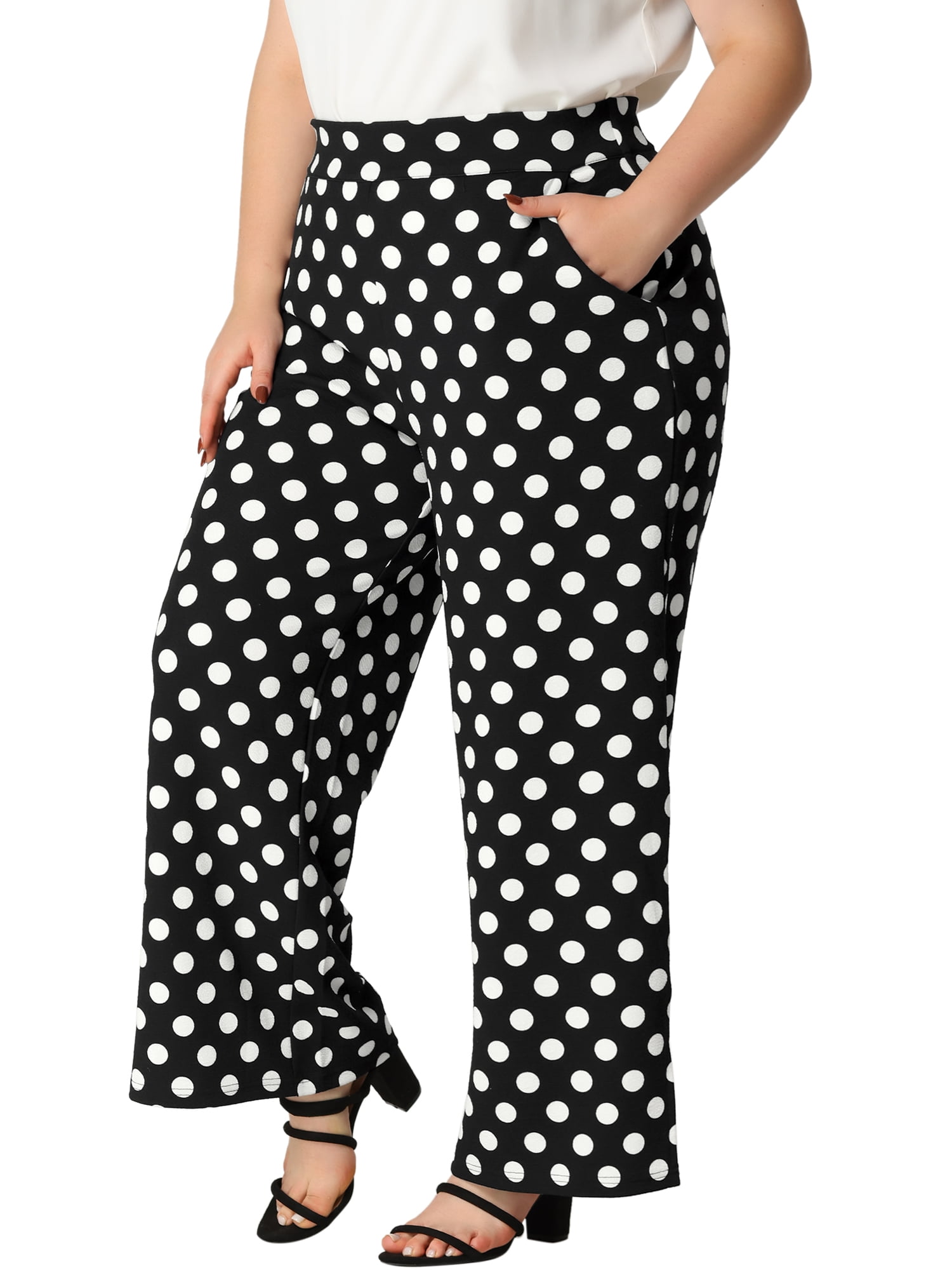 CURVY GLAM Women's Plus Size Polka Dots Palazzo Female Pants Wide Leg Lounge Pant