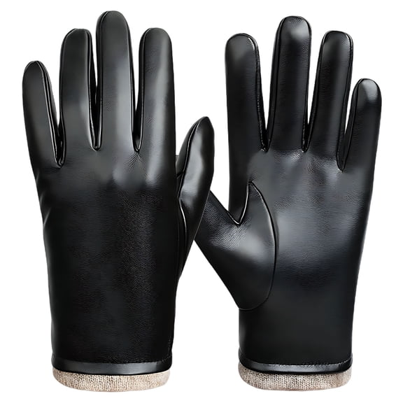 Men's Warm Touchscreen Gloves PU Leather Winter Gloves Fleece Lined Business Casual Cold Weather Driving Gloves Black