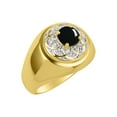 thumbnail image 3 of RYLOS Men's Rings Yellow Gold Plated Silver Designer Gypsy 7MM Round Gemstone & Diamond Ring Cabochon Onyx October  Size 11, 3 of 6