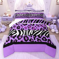 Feelyou Leopard Print Twin Comforter Sets, Purple Abstract Stripe Bedding Set, 2pcs
