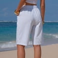 thumbnail image 5 of Dwellite Women's Striped Bermuda Shorts Casual Drawstring Elastic Waist Summer Vacation Beach Shorts with Pockets Sky Blue L, 5 of 5