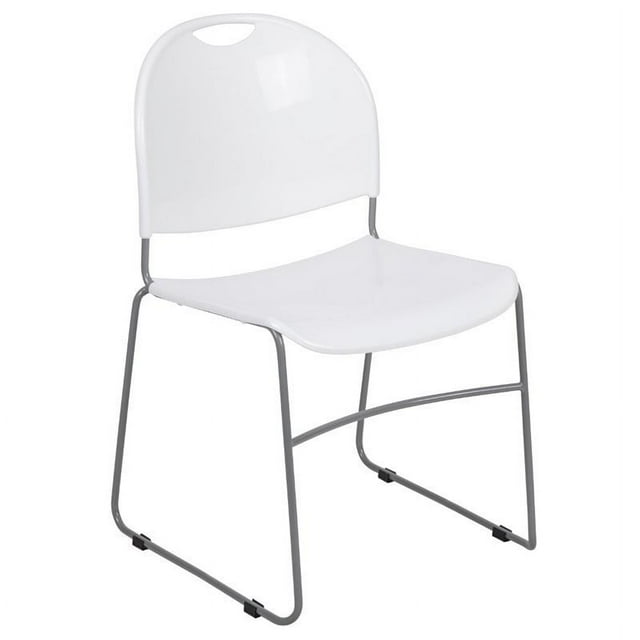 Flash Furniture Hercules Plastic Carry Handle Stacking Chair in White and Silver